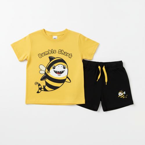 Bumble Shark kids clothing - cheerful shark with bumble bee stripes